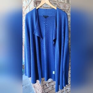 Eileen Fisher Silk Blue Tunic Length Cardigan
